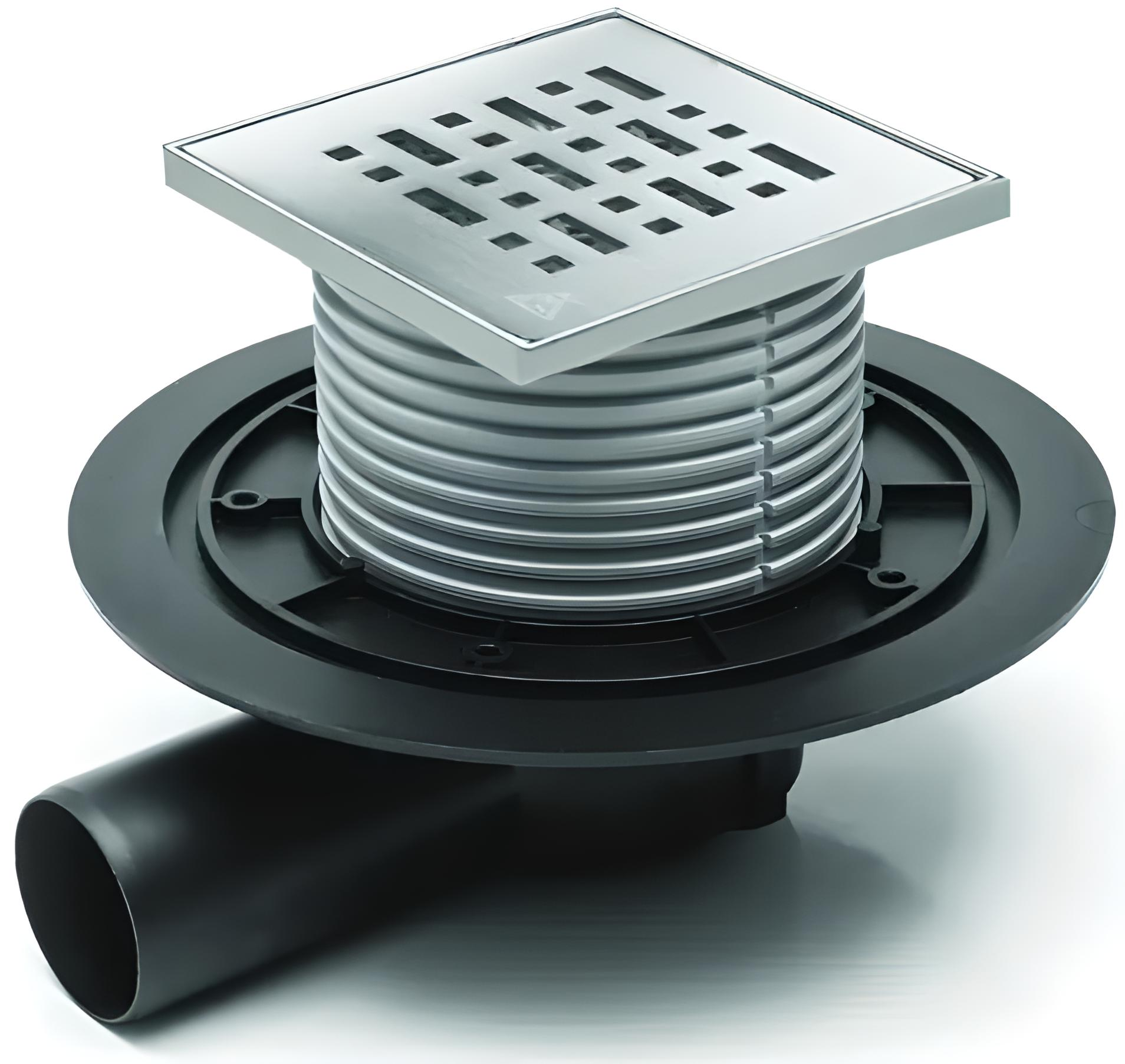 Трап МСН с дизайнерской решеткой Фокус 122x122х5 мм с горизонтальным подключением DN50 мм (F 381 NА)