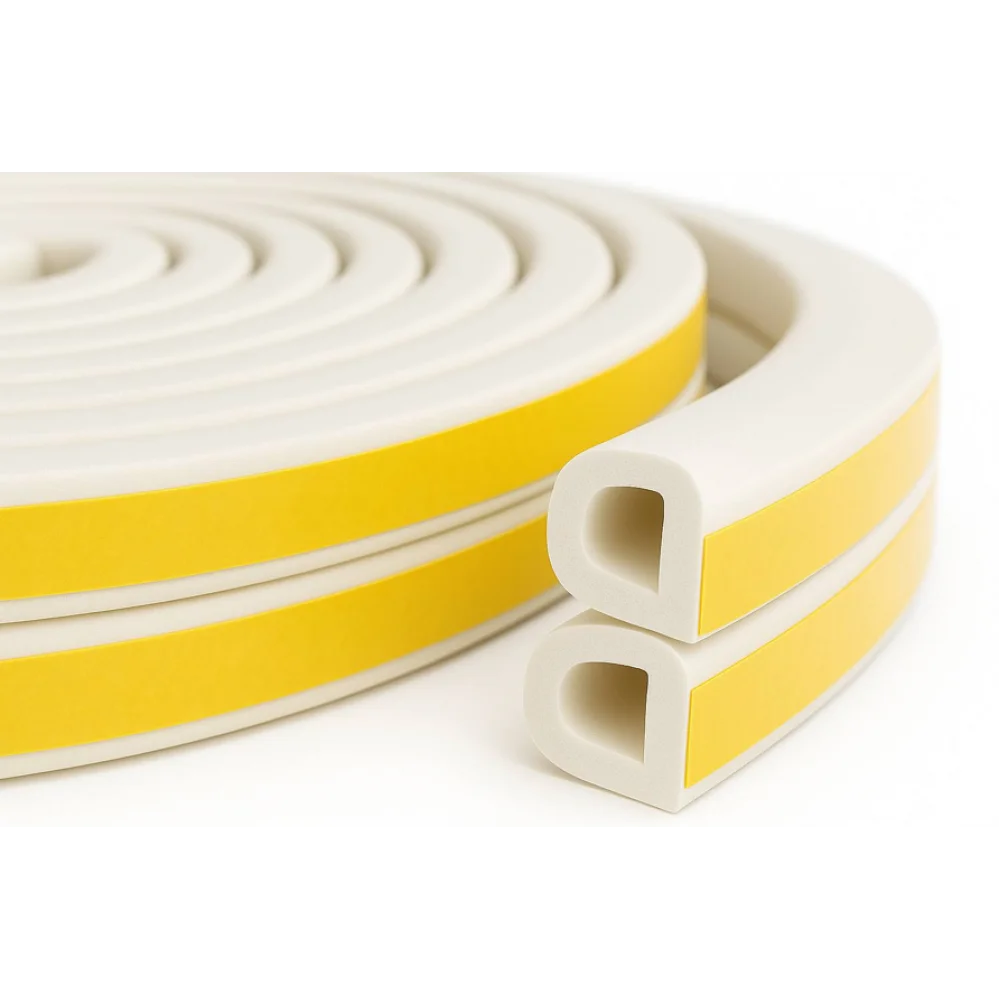 Ущільнювач самоклеючий D профіль 9x7,5 см каучуковий для вікон та дверей 50 м 2 шт. Білий (UD1101) - фото 1