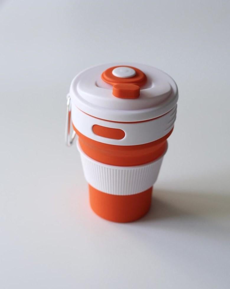 Стакан складной с крышкой силиконовый 350 мл Оранжевый (00000010049)