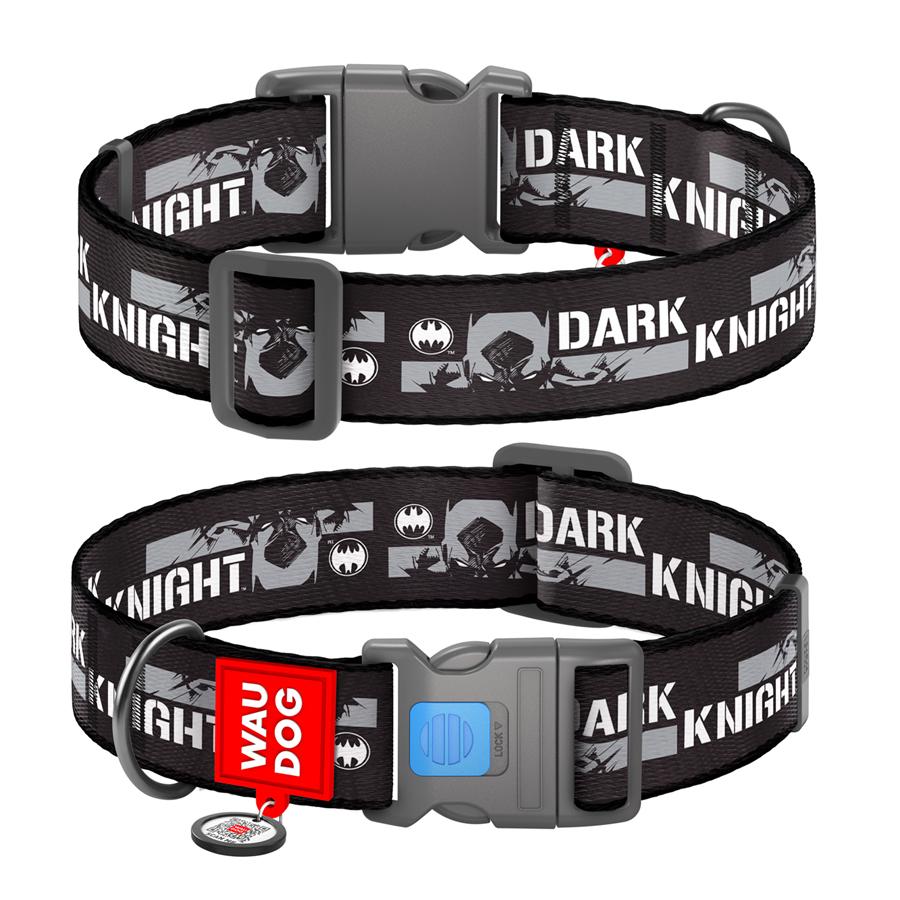 Ошейник для собак с QR-паспортом Waudog Nylon Темный рыцарь пластиковый фастекс XXL 35 мм 46-70 см Black (284-2011)