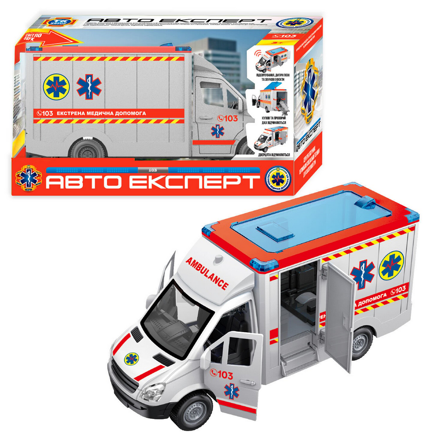 Машинка TK 97569 Авто Експерт Швидка допомога інерція звук підсвічування вірші пісні двері та дах відчиняються в коробці - фото 2 Машинка TK 97569 Авто Експерт Швидка допомога інерція звук підсвічування вірші пісні двері та дах відчиняються в коробці - фото 2