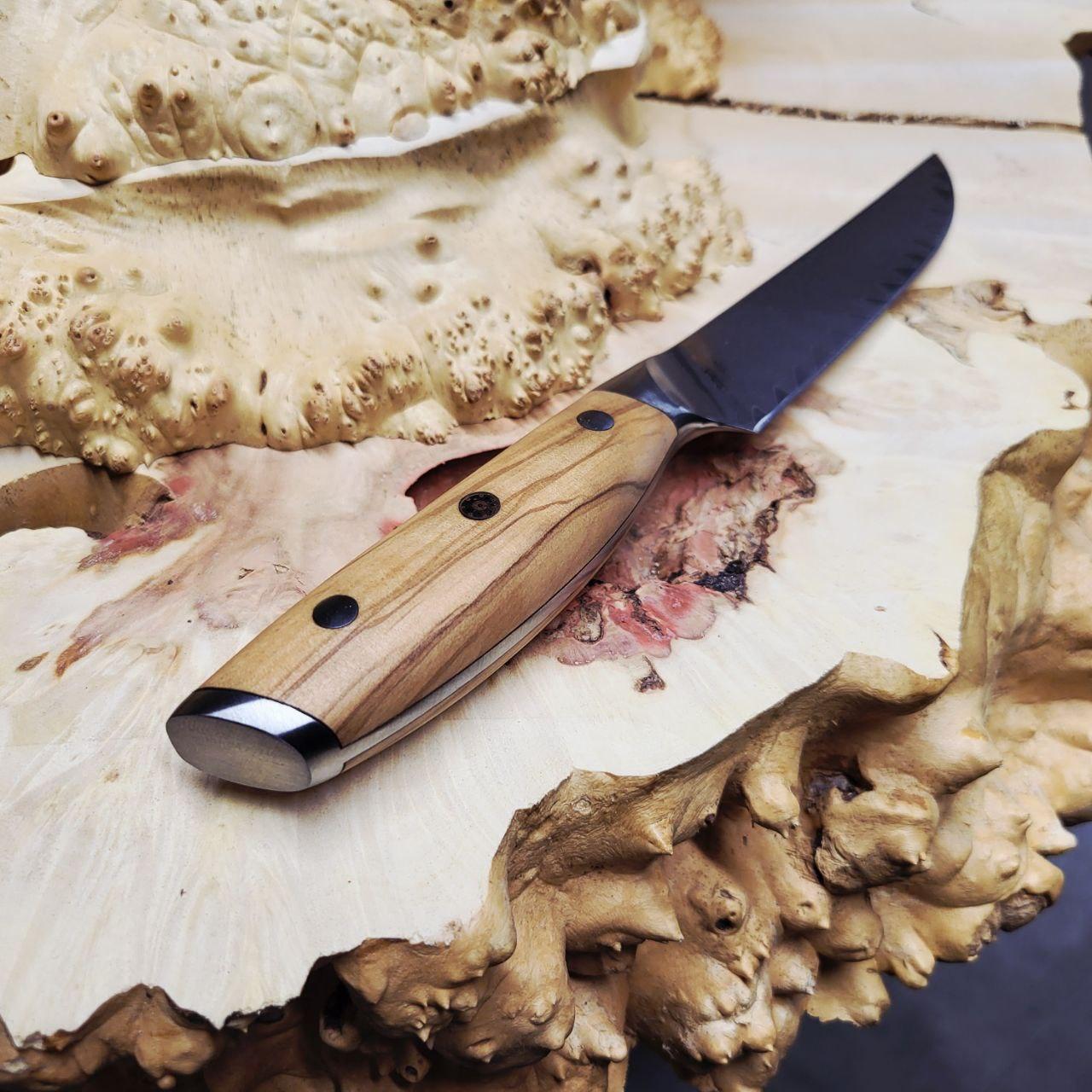 Кухонний ніж із дамаської сталі з дерев'яною рукояттю - фото 5