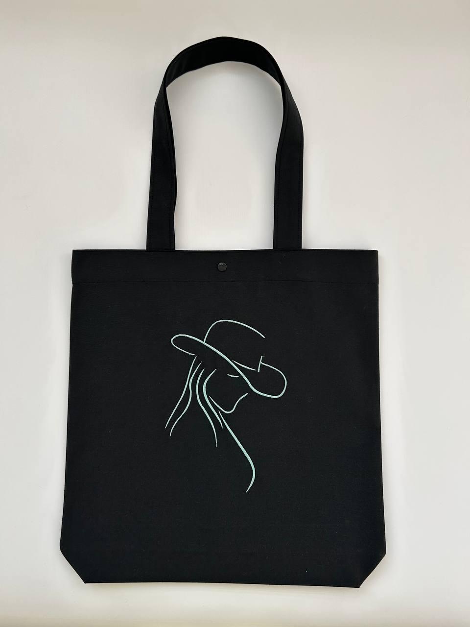 Шопер з вишивкою силуету жінки в капелюху Чорний (27483454)