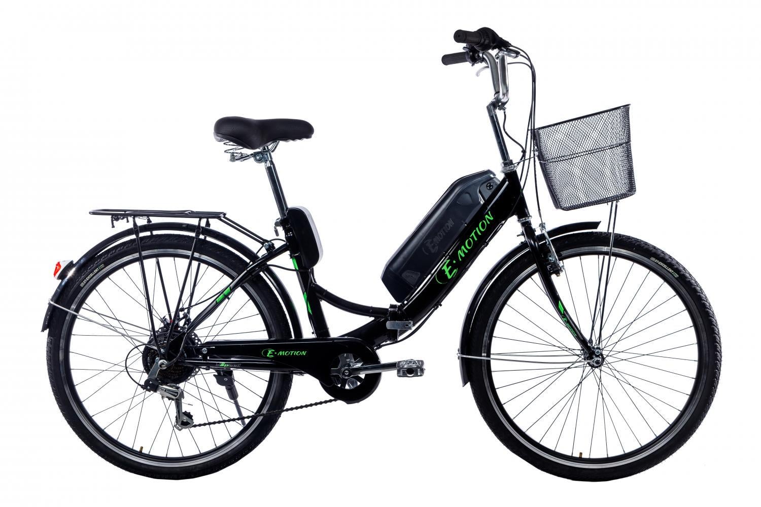 Электровелосипед складной E-Motion с низкой рамой 17" колеса 26" 36V 350 W 15 Ah Черно-зеленый (RS1044)