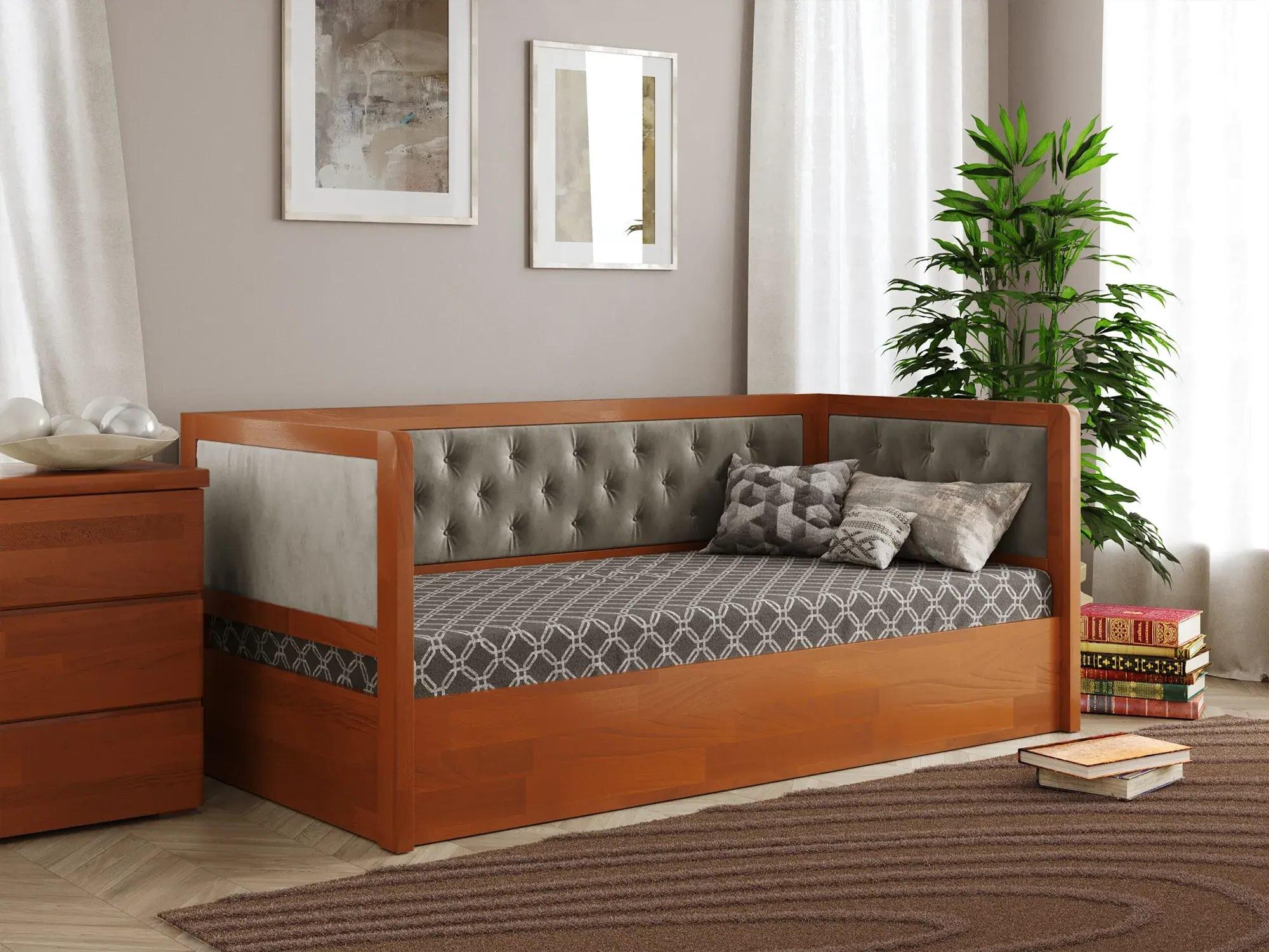 Кровать подростковая Arbor Drev Немо Люкс М с подъемным механизмом и ламелями бук Лагуна 80х190 см Ольха/Серо-бежевый (51494)