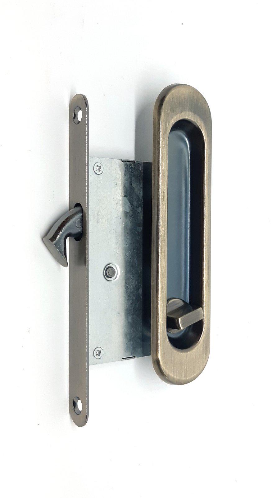 Комплект ручок та замка Kedr WC для розсувних дверей Стара бронза (K08AB)