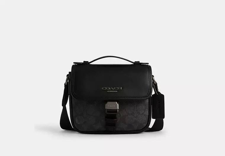 Сумка кожаная Coach Racer Crossbody Bag In Signature Canvas 27х16х7 см Черный (76389956)