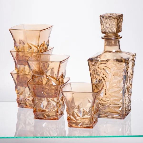 Набор для напитков графин и 6 стаканов для напитков из толстого стекла Коричневый - фото 2 Набор для напитков графин и 6 стаканов для напитков из толстого стекла Коричневый - фото 2