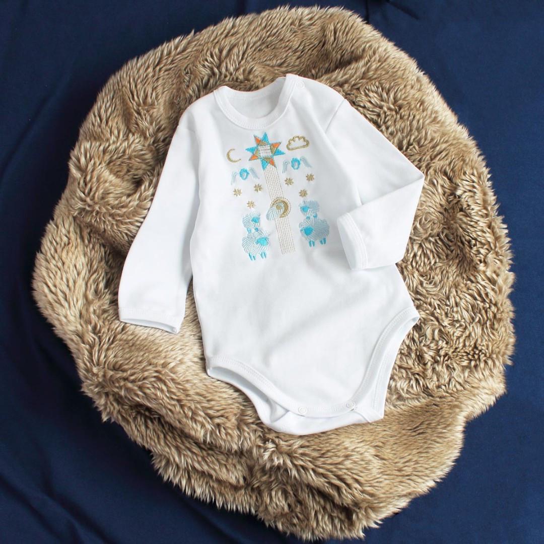 Боди с рождественской вышивкой Ягнята 80 см 12 мес Белый (2323535396)