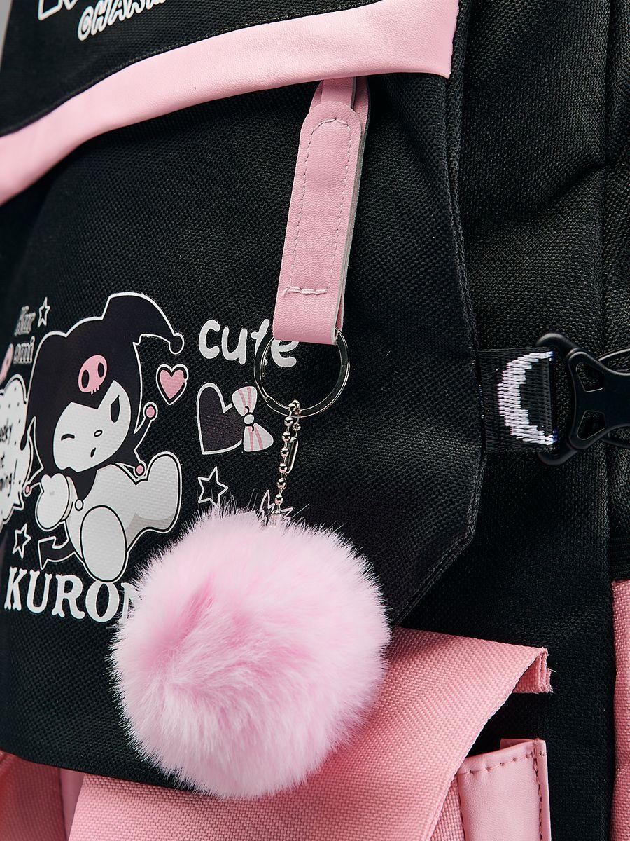 Школьный рюкзак для девочки KUROMI в японском стиле с помпоном и USB-кабелем PINK (2444710993) - фото 10