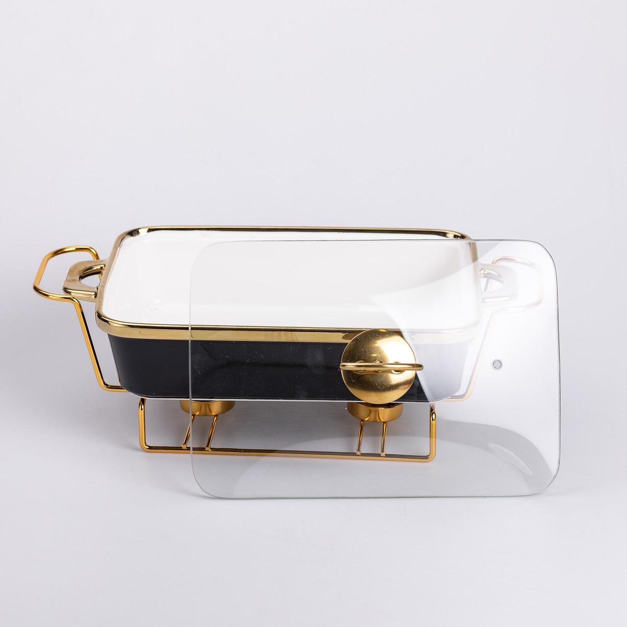 Марміт керамічний зі скляною кришкою на металевій підставці 35,5х19х15,5 см 1,5 л Чорний (6850)