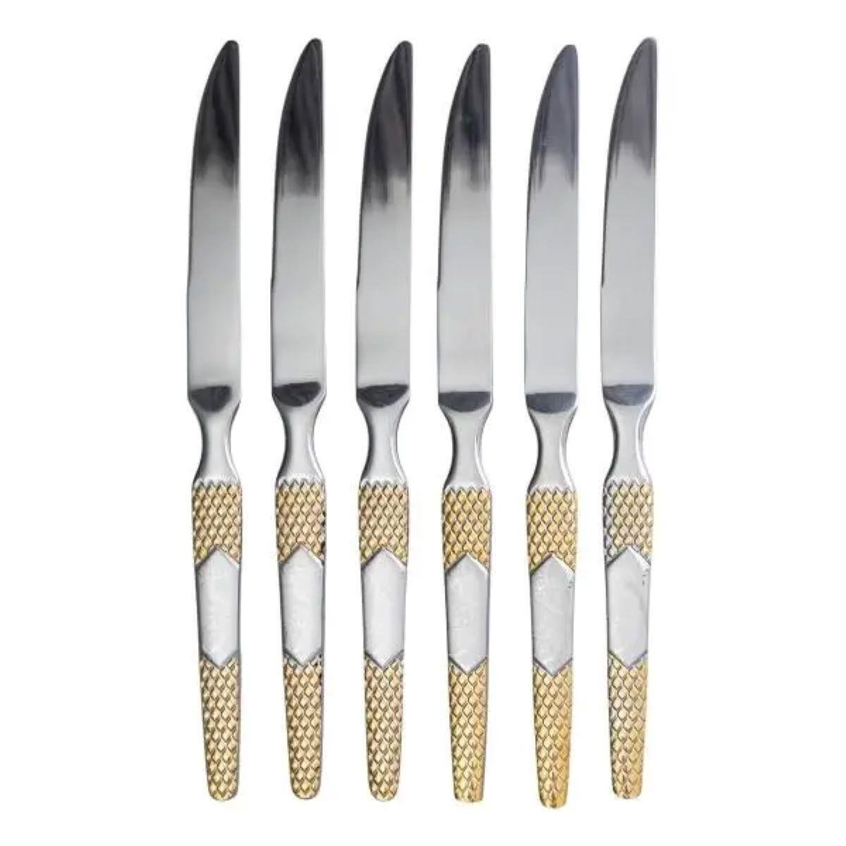 Набір столових сервірувальних ножів з нержавіючої сталі HP-20-36 22,7 см 6 шт. Срібний/Золотий (A-033733)