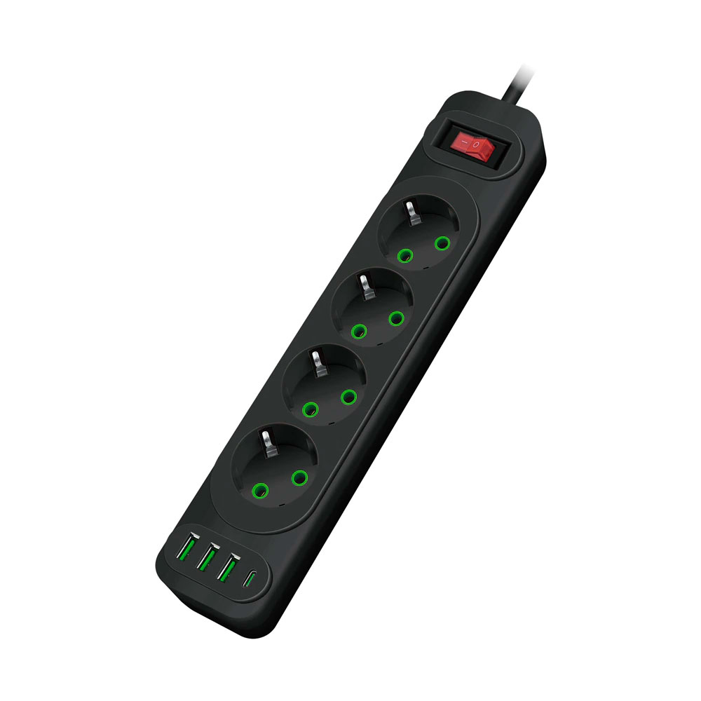 Подовжувач VOLTRONIC USB 4 EU/3USB/1PD 2500 Вт 2 м Чорний (YUT_V2207)