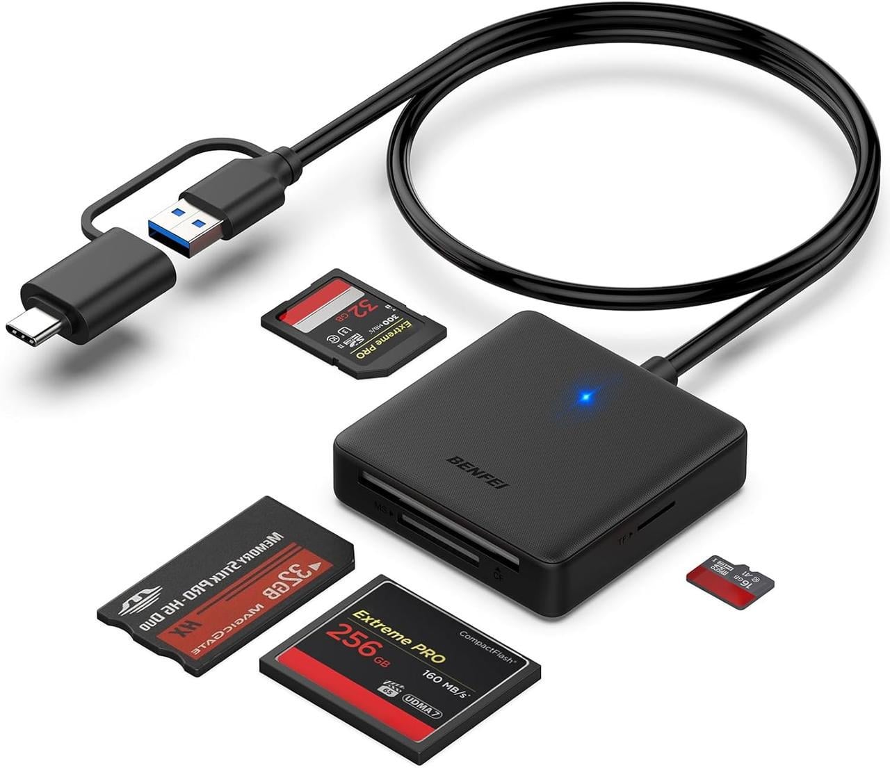 Устройство чтения карт памяти адаптера BENFEI 4в1 USB 3.0 и USB-C для SD Micro SD MS CF