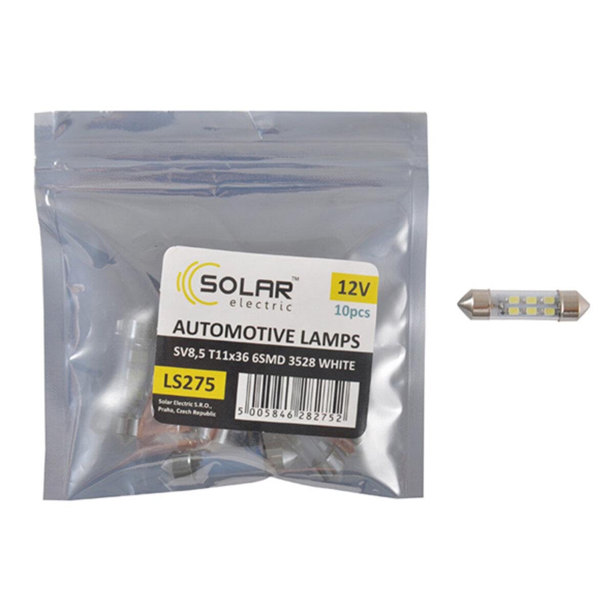 Автомобильная лампа LED Solar 12V SV8.5 T11x36mm 6smd 3528 10 шт. White (4321)