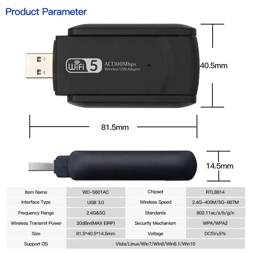 Адаптер Mu-MIMO RTL8812BU WiFi USB3.0 1300 Mbps 2,4G+5G 802.11ac 2х3 дБ (11180148) - фото 5