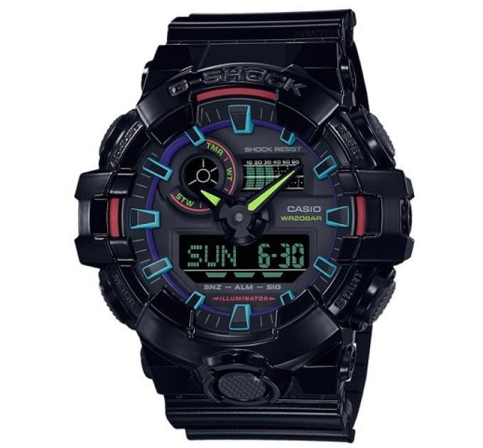 Наручные часы мужские Casio G-Shock GA-700RGB-1A ударопрочные с водозащитой 200 м/подсветкой Черный (3088998221)