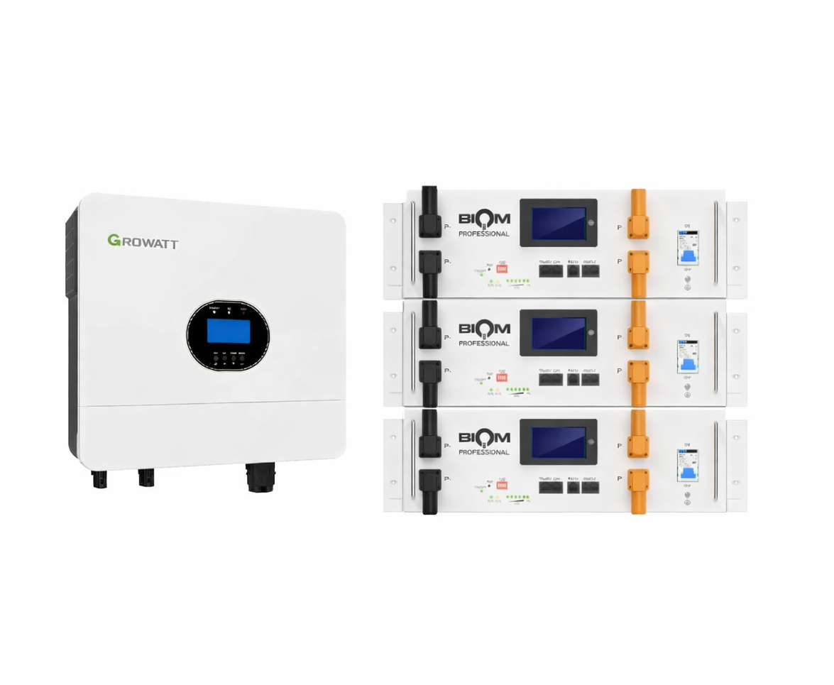 Инвертор Growatt SPF 6000 ES Plus 6 кВт и три аккумулятора Biom Professional BALFP-R512100-UNI 5,12 кВт·ч White (33087633)