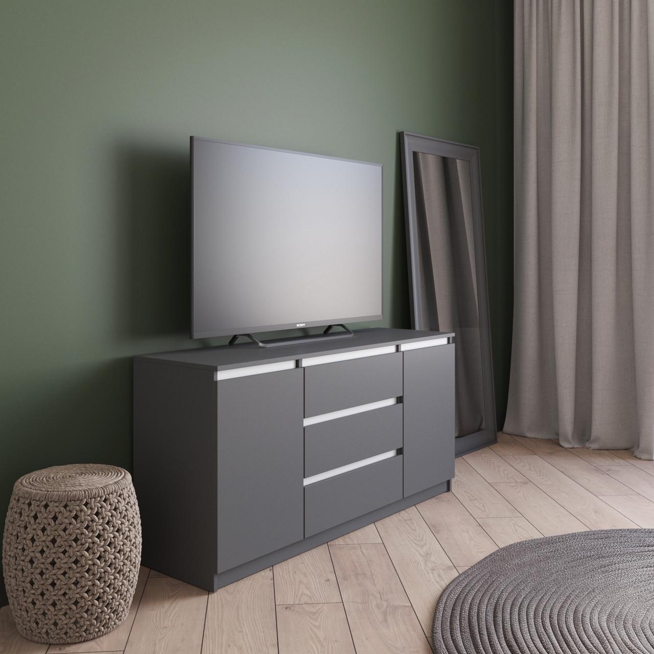 Комод під телевізор Вайс R-15 140х40х75 см Антрацит/Білі планки (30414524) - фото 1 Комод під телевізор Вайс R-15 140х40х75 см Антрацит/Білі планки (30414524) - фото 1