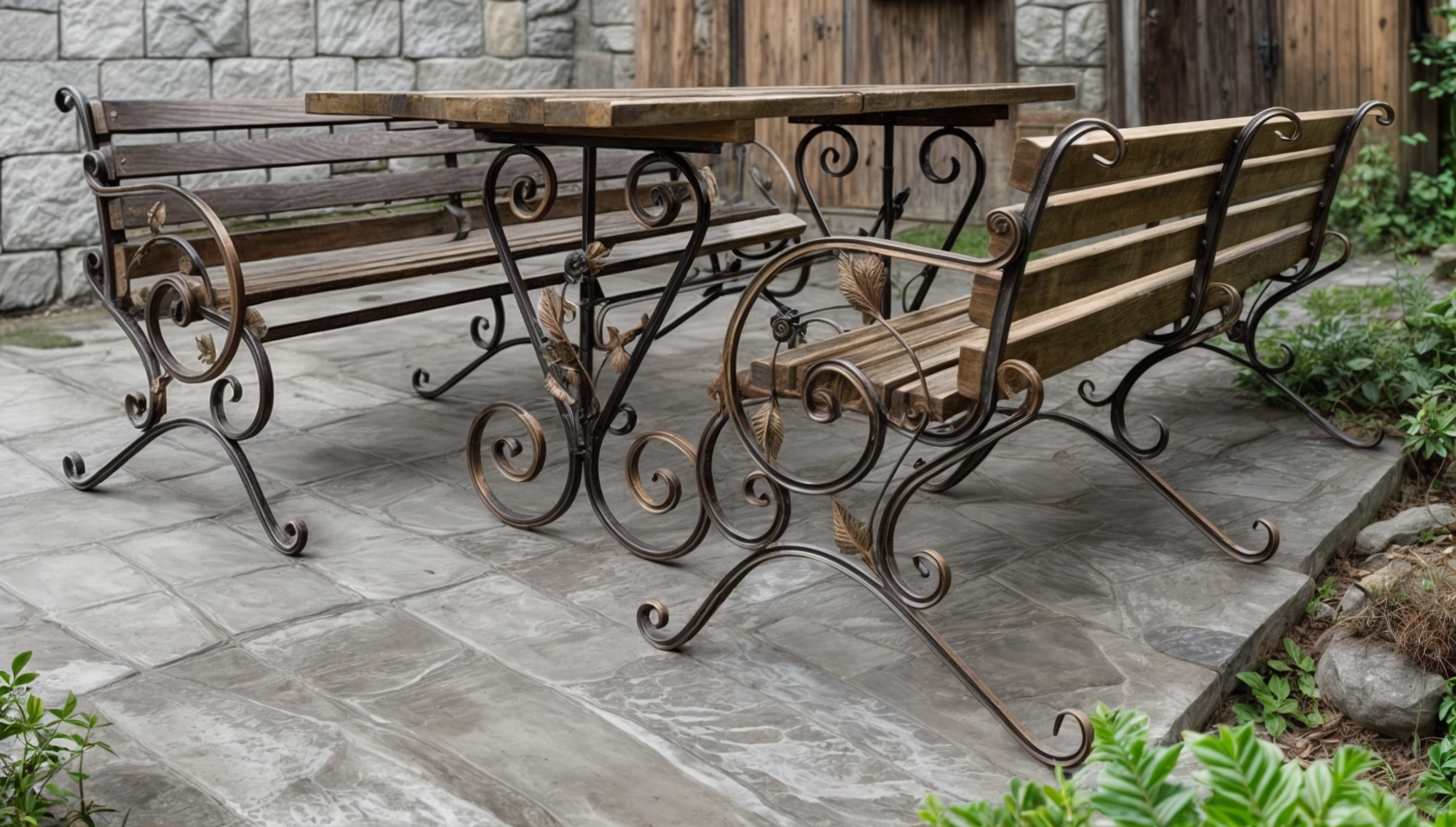 Скамейка садовая кованая Tobi Sho Камелия с подлокотниками 100 см Орех - фото 5