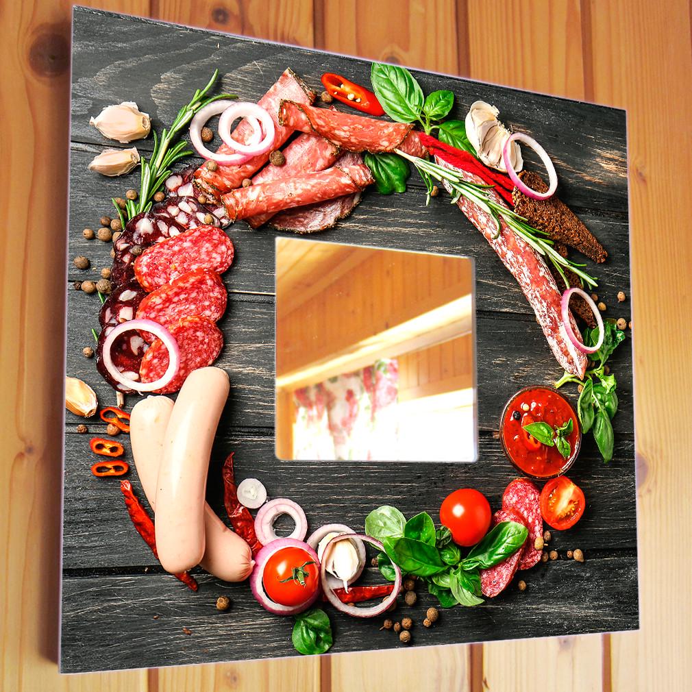 Зеркало декоративное Разные мясные колбаски 260х260 мм (M04172)