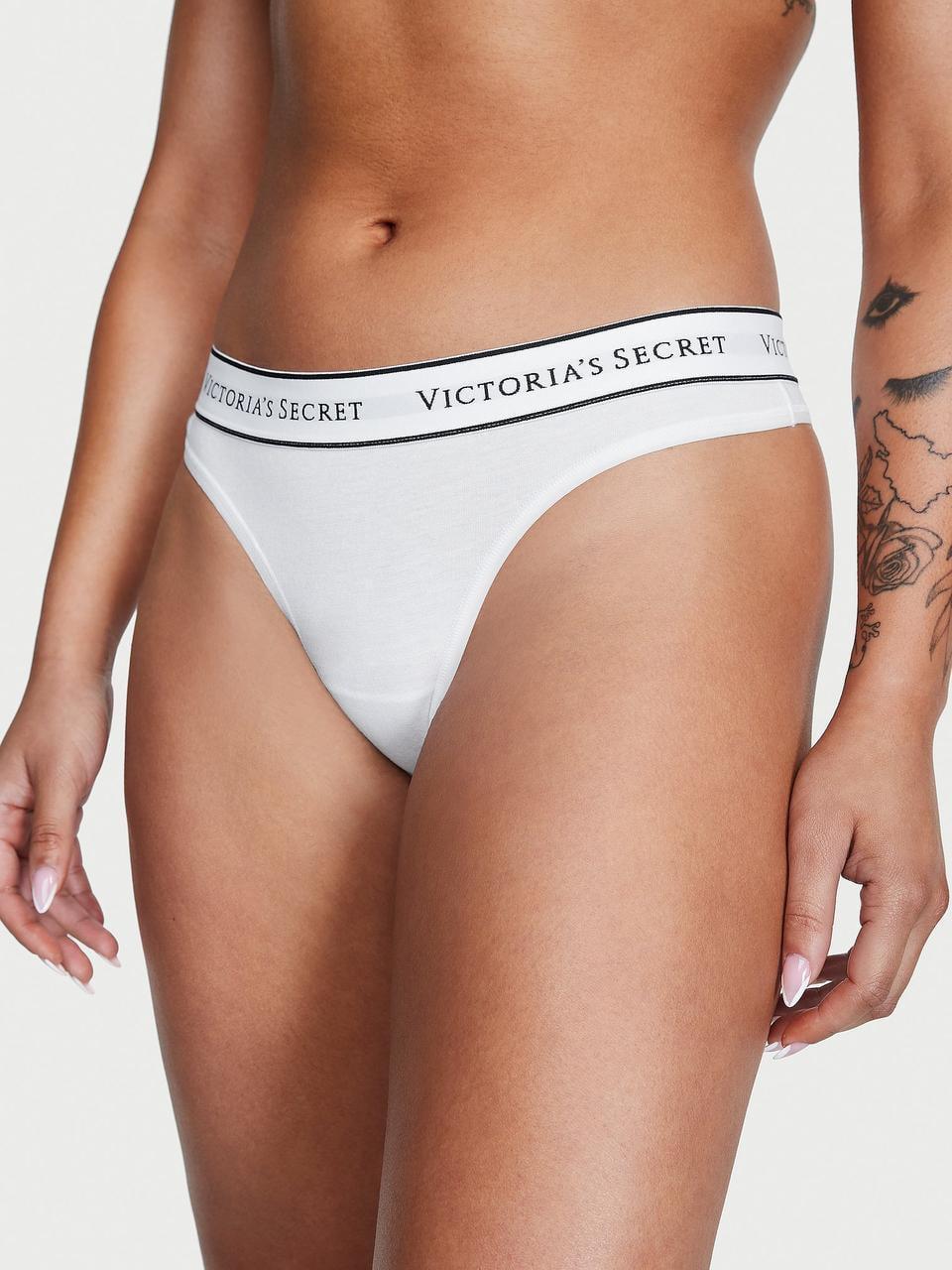Трусики женские Victoria Secret Logo Cotton Thong M Белый LOGO (2293296333)