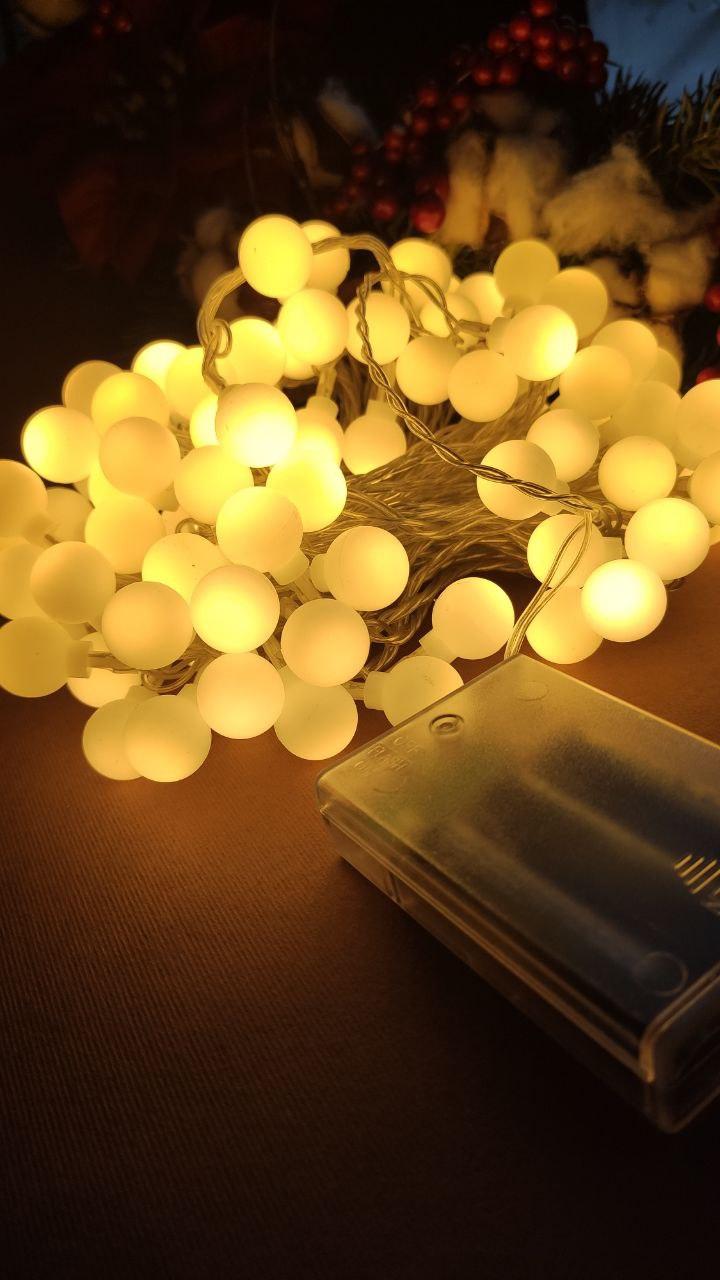 Гирлянда Шарики на батарейках 10 м Белый (2042692490)