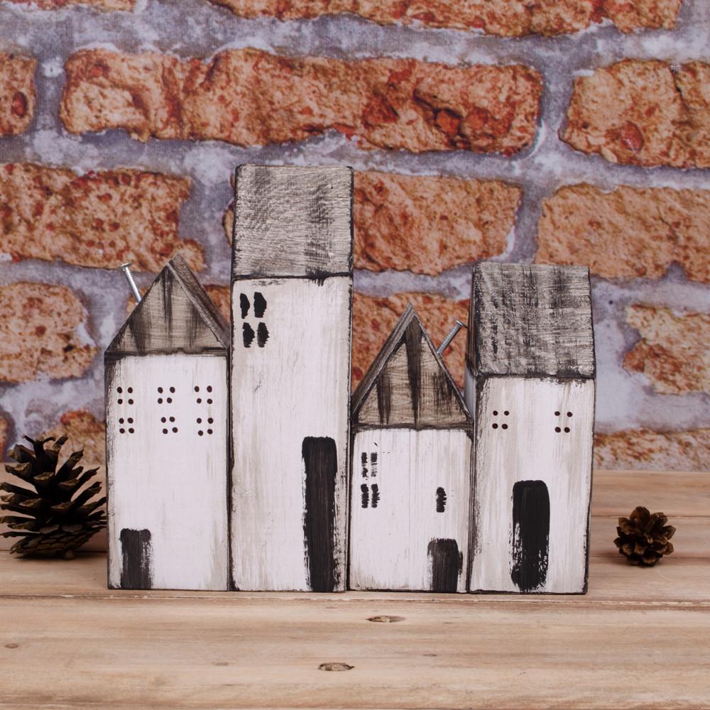 Деревянные домики подстаренные с гвоздем 4 шт. Белый (4461-5)