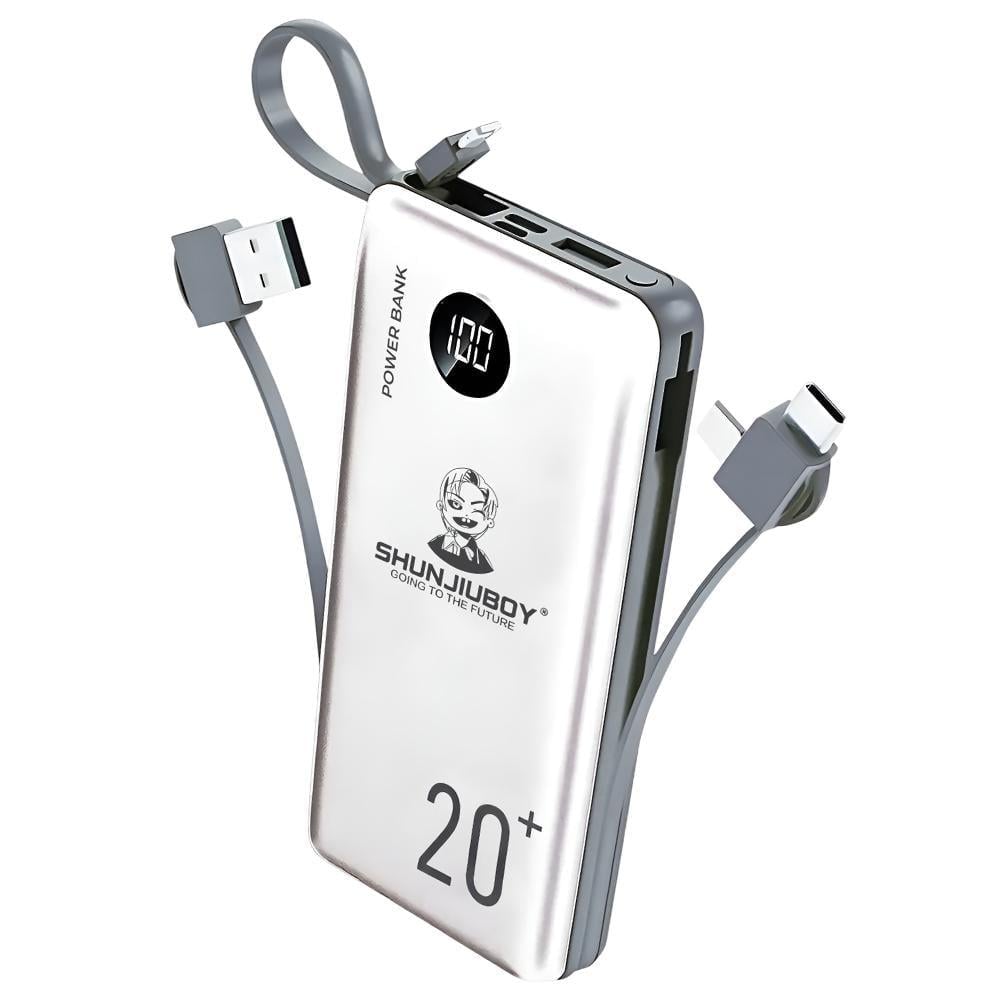 Повербанк Shunjiboy SJ-0304 со встроенными кабелями Type-C/lightning/micro USB a и LED-дисплеем 20000 mAh Белый (67)