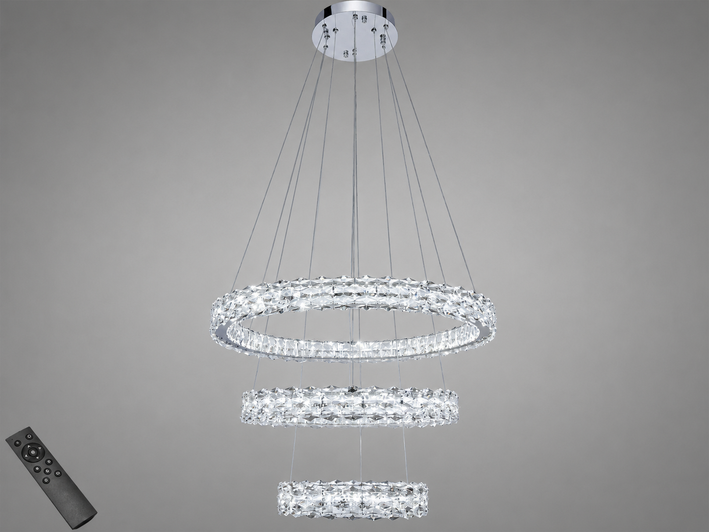 Люстра led подвесная 3 кольца пульт 95 Вт Хром (7895/800/600/400CH)