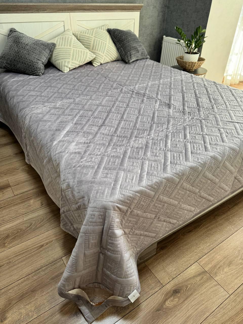 Плед велюровий Максі 230х260 см Світло-сірий (14071059) - фото 5