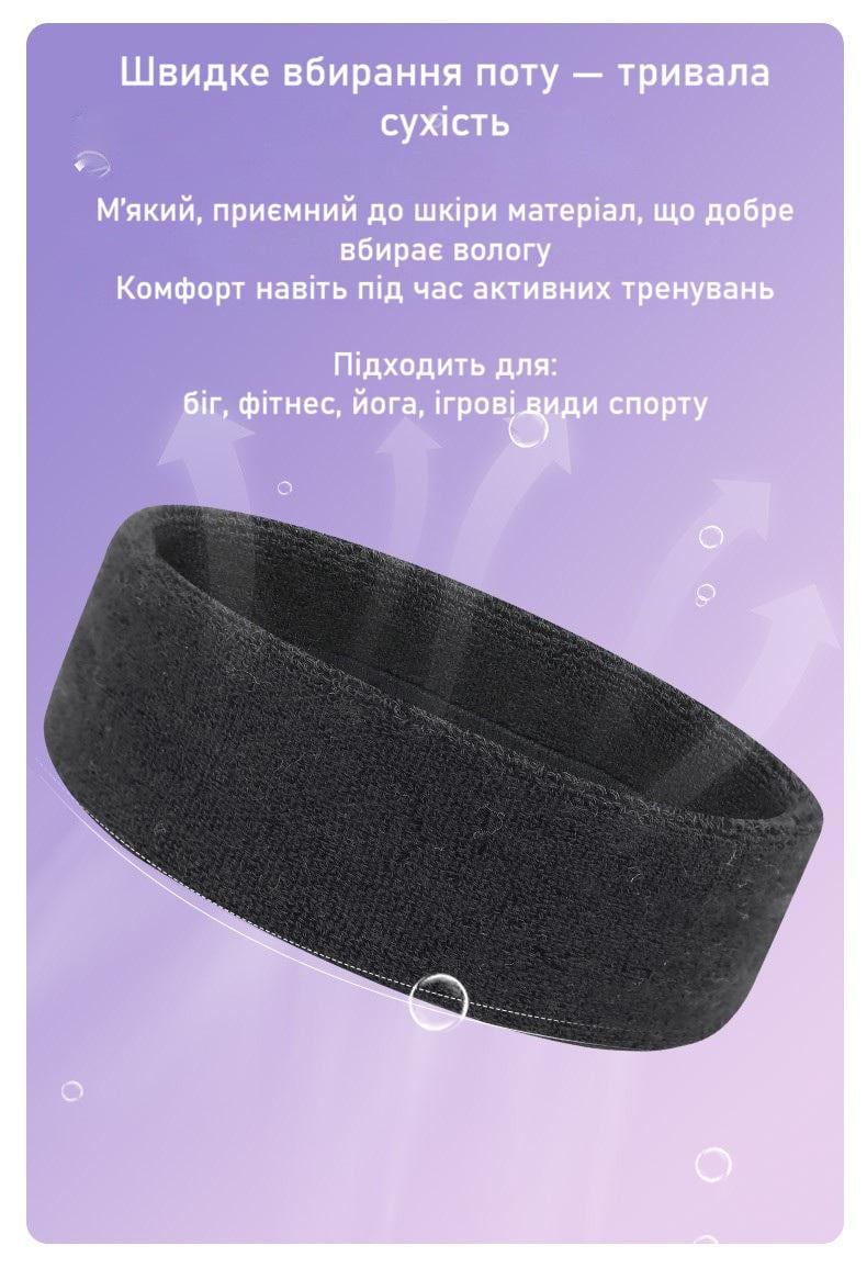 Пов’язка на голову спортивна еластична унісекс Чорний (29688) - фото 3