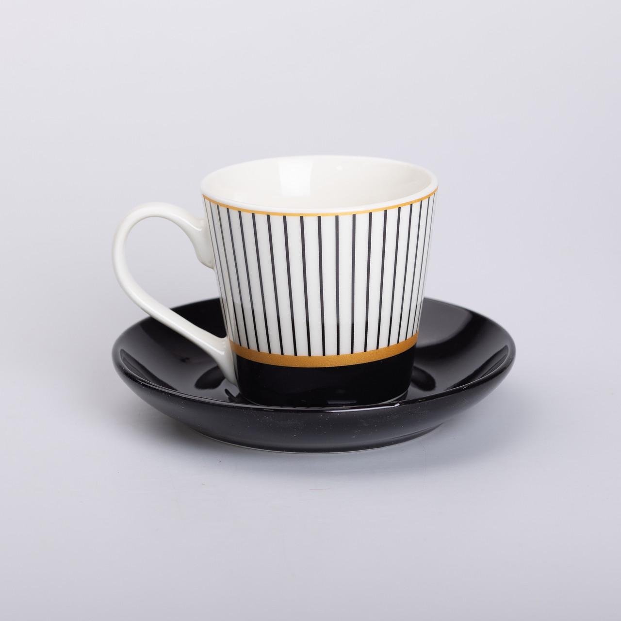 Чашка керамическая с блюдцем для чая и кофе 200 мл в полоску Белый - фото 1 Чашка керамическая с блюдцем для чая и кофе 200 мл в полоску Белый - фото 1