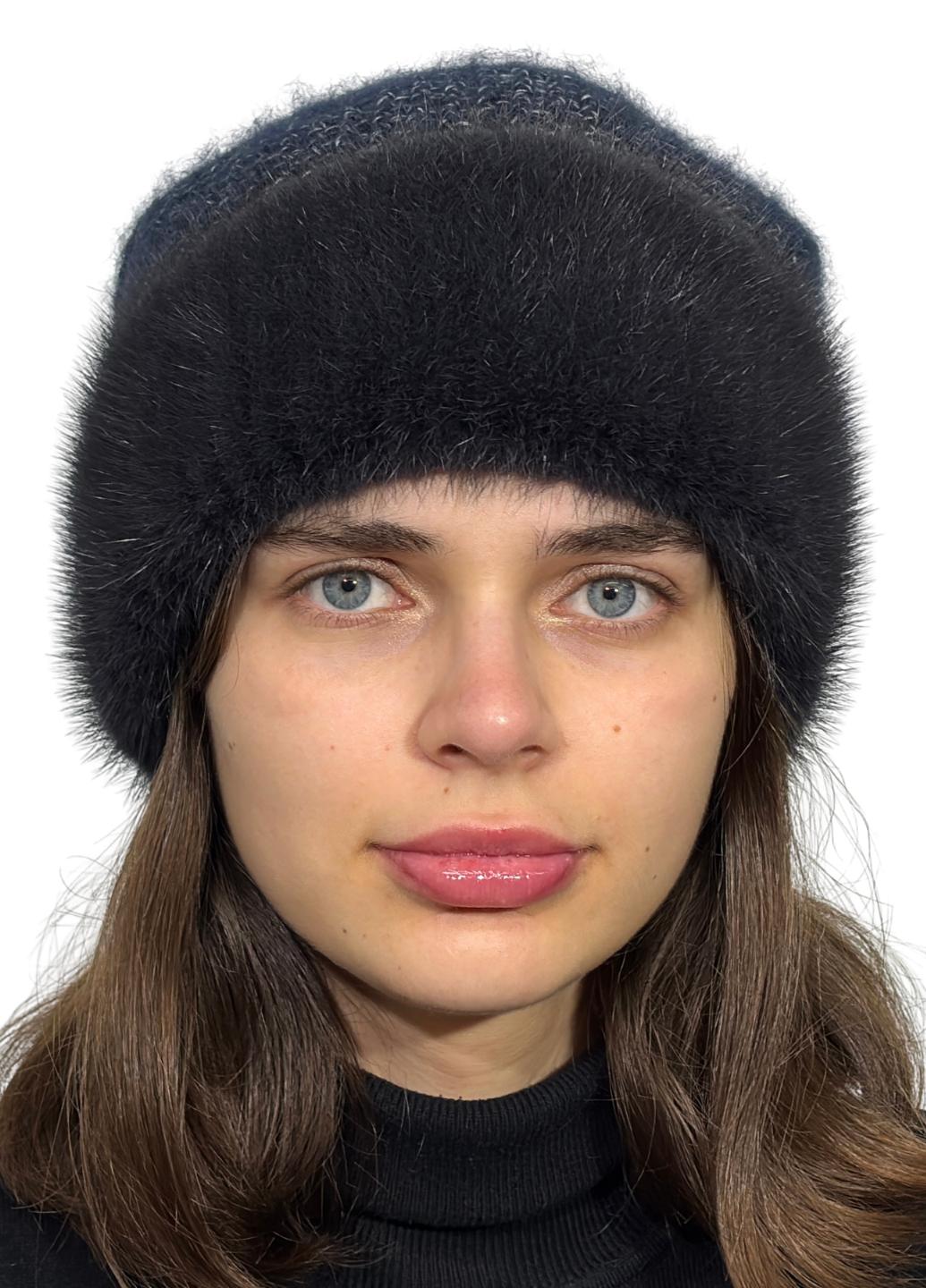 Зимняя женская шапка Меховой стиль Соты из вязаной натуральной норки M-L Темный ирис (130/J)