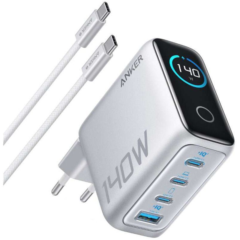 Зарядное устройство Anker 140W Laptop GaN Charger 3xUSB-C PD3.1 1xUSB-A Silver (2000269)