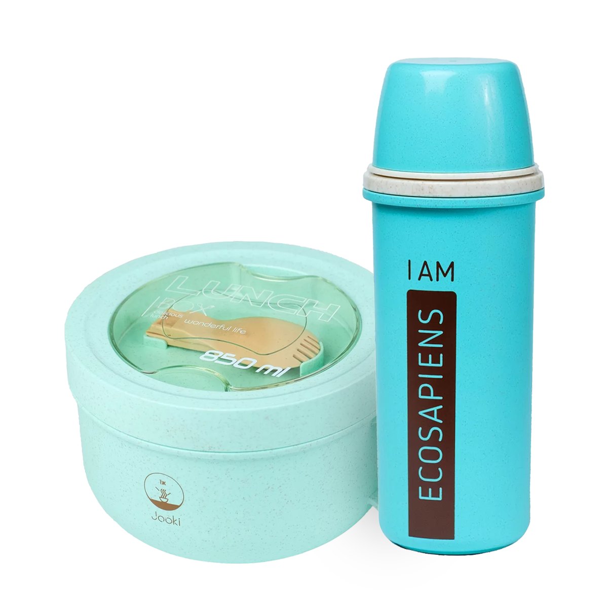 Ланч-набор эко Ecosapiens термобутылка Бирюзовый/ланч-бокс супница в форме чашки 850 мл (734)