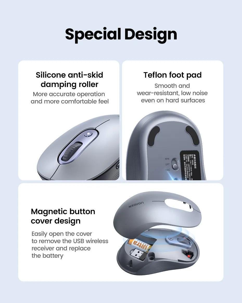 Мышь беспроводная Ugreen 2.4 ГГц 6 кнопок 4000 DPI (35900) - фото 7 Мышь беспроводная Ugreen 2.4 ГГц 6 кнопок 4000 DPI (35900) - фото 7