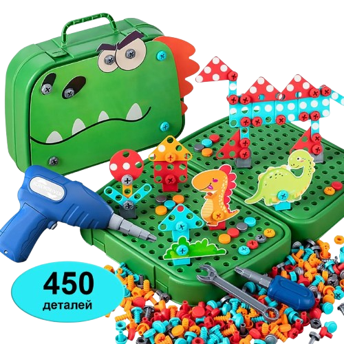 Конструктор-мозаїка дитяча Діно Електричний дриль шуруповерт 2D та 3D складання у валізці 450 елемент (2706848866) - фото 5 Конструктор-мозаїка дитяча Діно Електричний дриль шуруповерт 2D та 3D складання у валізці 450 елемент (2706848866) - фото 5