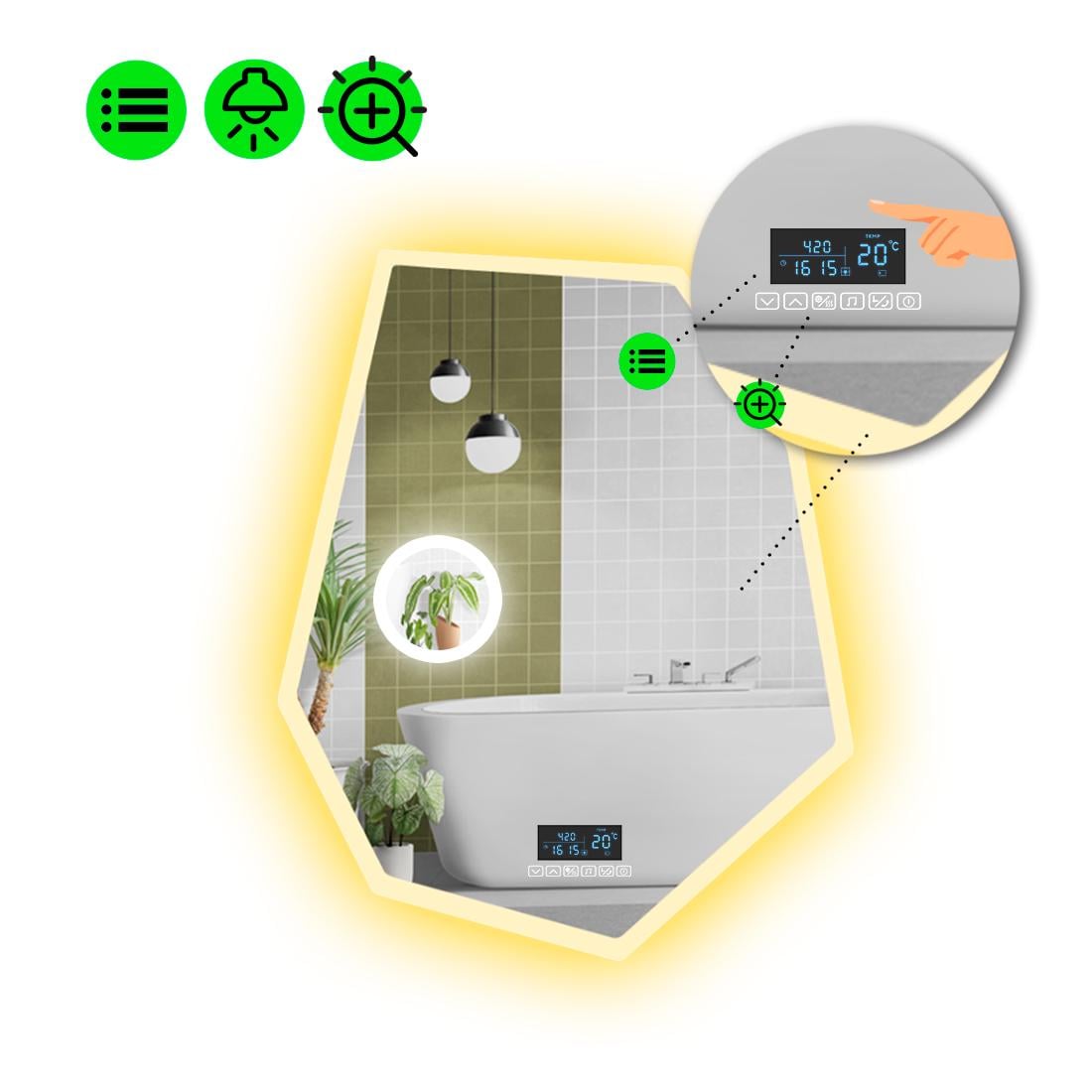 Зеркало с LED подсветкой Montagna 3 с Smart-блоком и линзой с подсветкой 120x90 см (8994445)