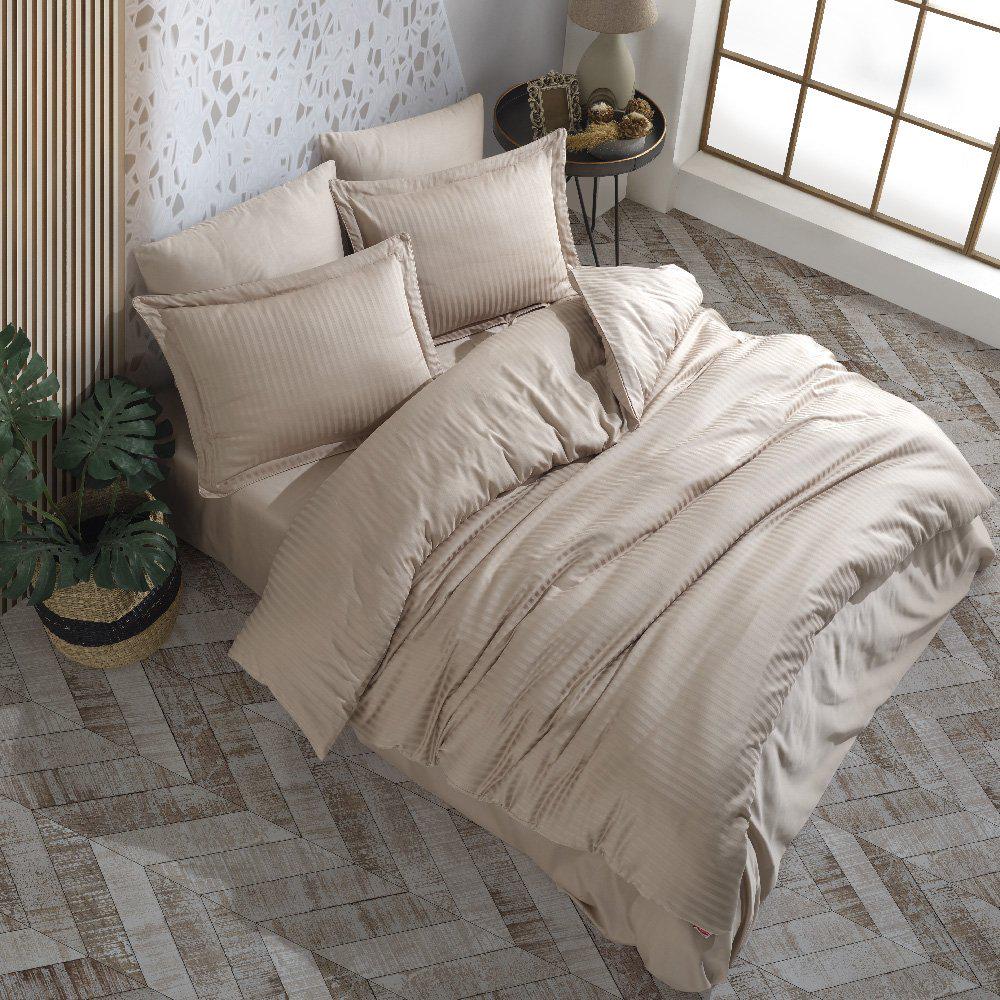 Евро комплект постельного белья Hobby Exclusive Sateen Diamond Cizgili 200х220 Бежевый