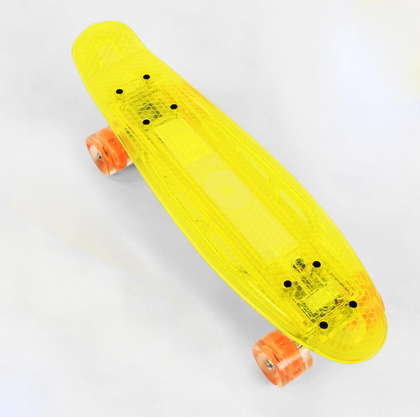 Скейт Пенни борд Best Board прозрачная дека PU колёса светящиеся зарядка USB Yellow (04526)