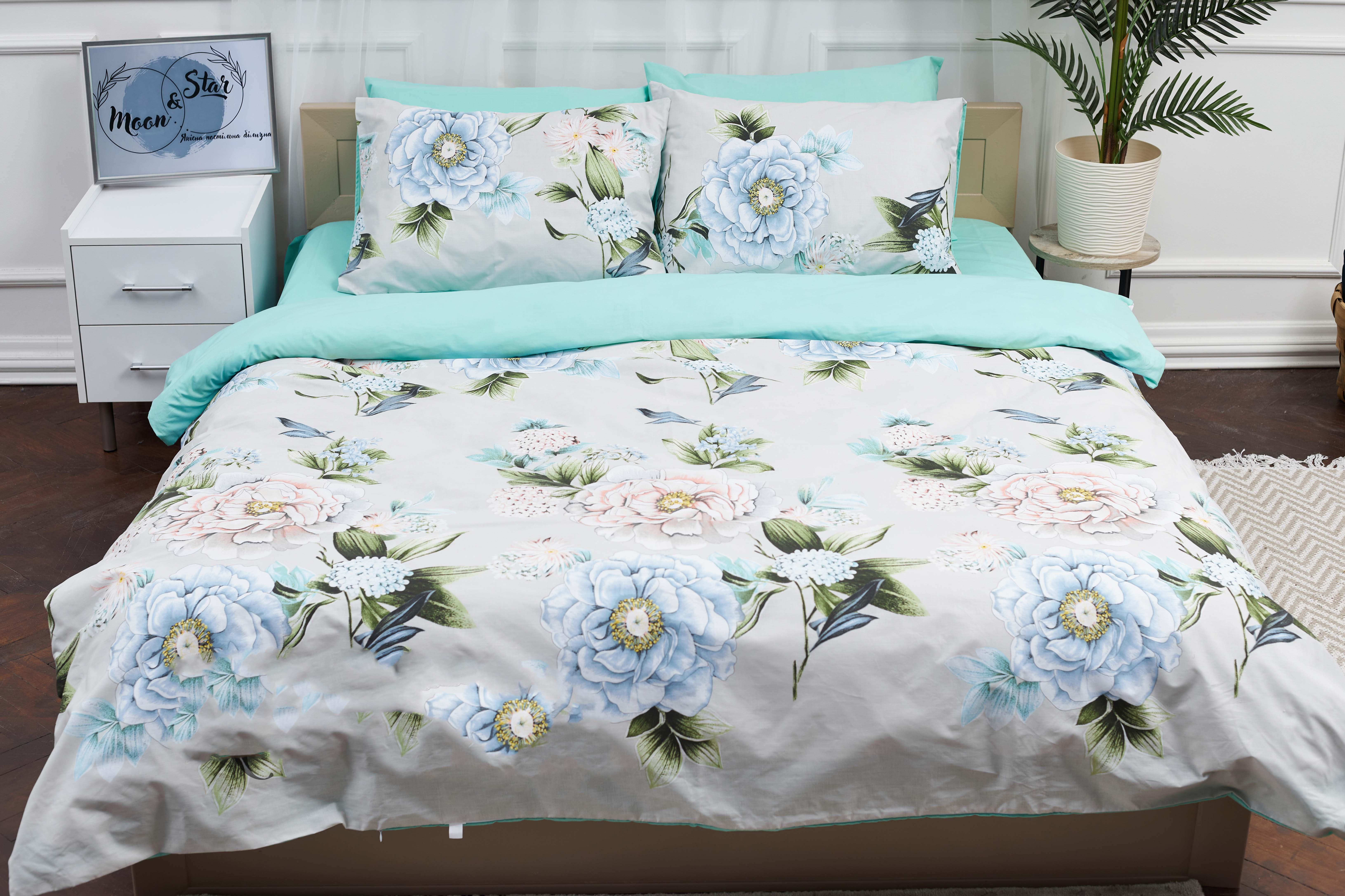 Комплект постельного белья Moon&Star Roses Green Ranforce Elite наволочки 4х50х70 см семейный 160х220 см (MS-820000278)