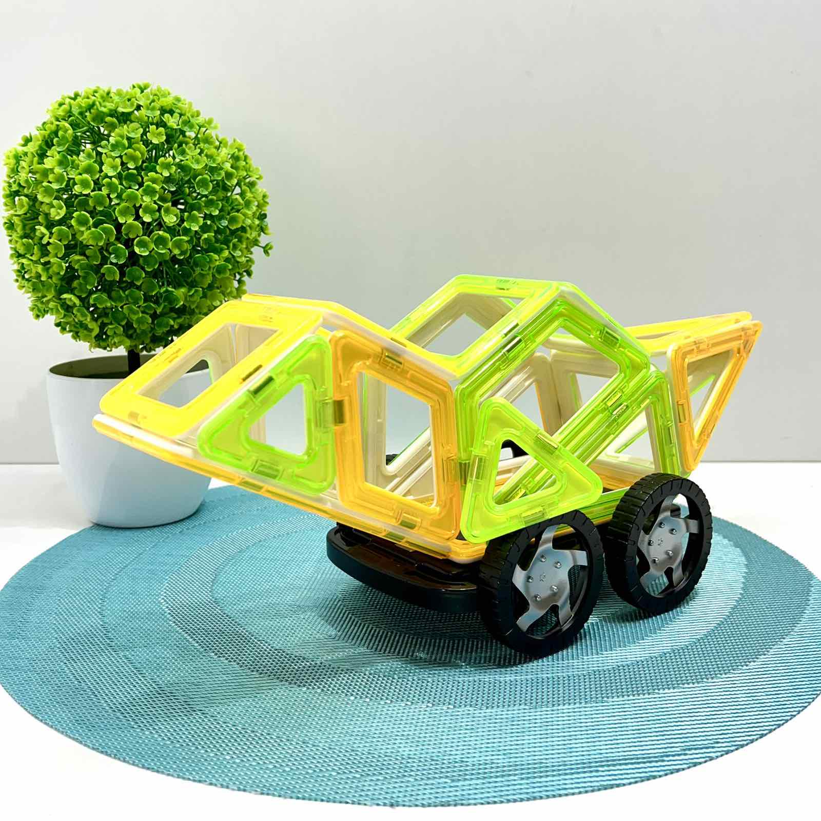 Конструктор магнитный Limo Toy Транспорт 56 дет. Зелено-желтый (KB 1013) - фото 4