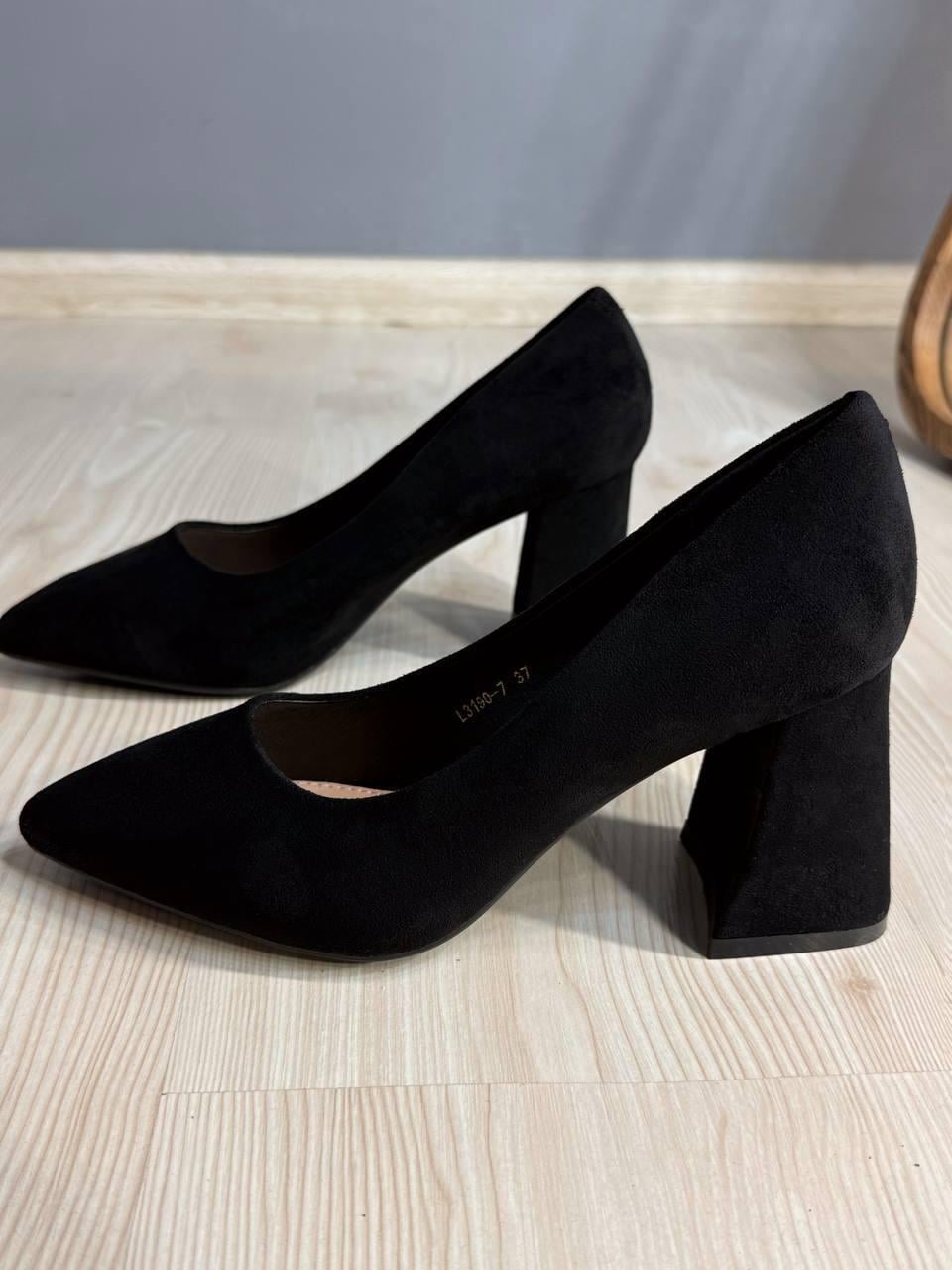 Туфли женские Meideli 3190-7 челноки на широком стойком каблуке экозамша р. 38 Черный (7060)