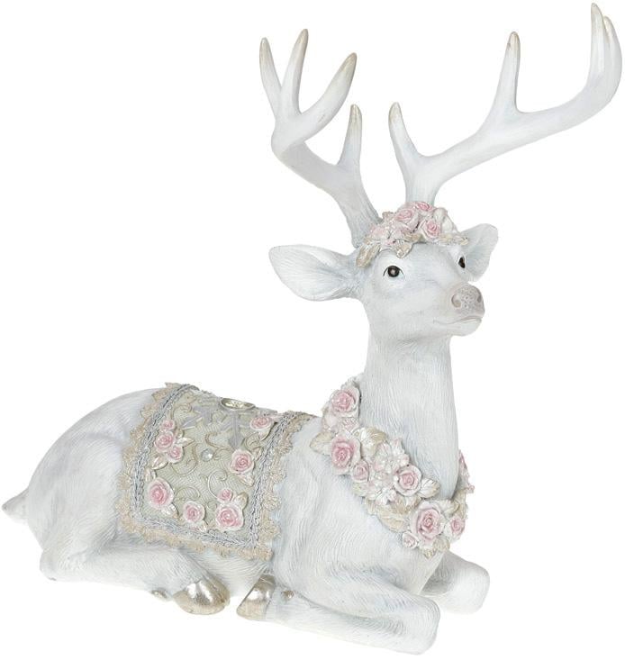 Декоративная фигура Олень в розах со стразами 38 см полистоун Белый/Розовый (BD-450-851)