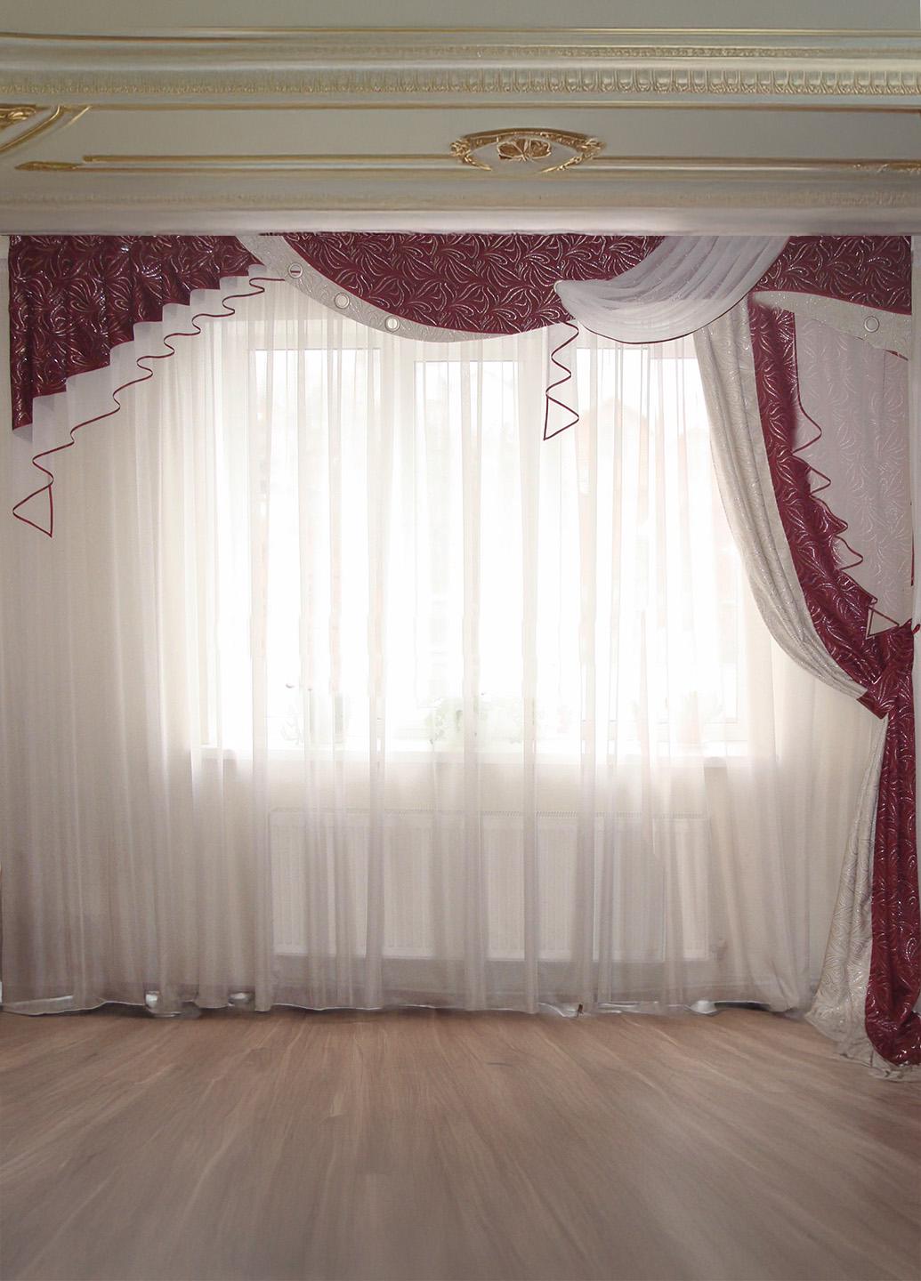 Ламбрекен жесткий с шторой Firanka Стайл 3 м Бордовый с серебристым (49_3ж)