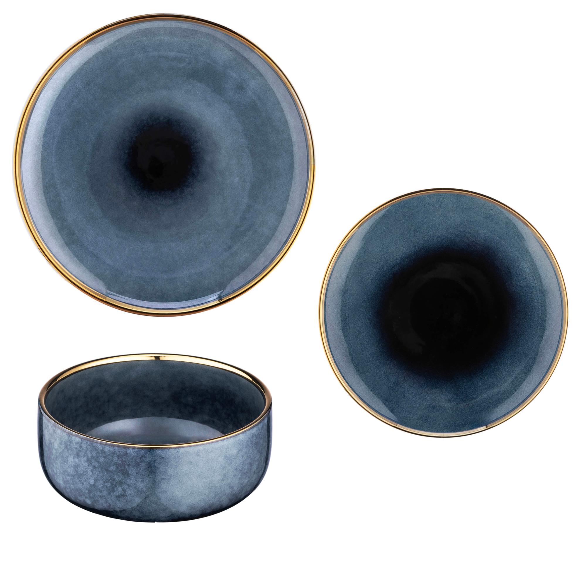 Сервиз столовой посуды Ardesto Andria 6 предметов 2 персоны керамика Синий с золотым кантом