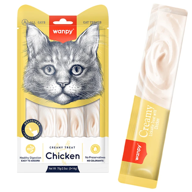 Лакомство для кошек Wanpy Creamy Lickable Treats Chicken влажный корм с курицей 5 шт. 14 г (RAC-49) - фото 2