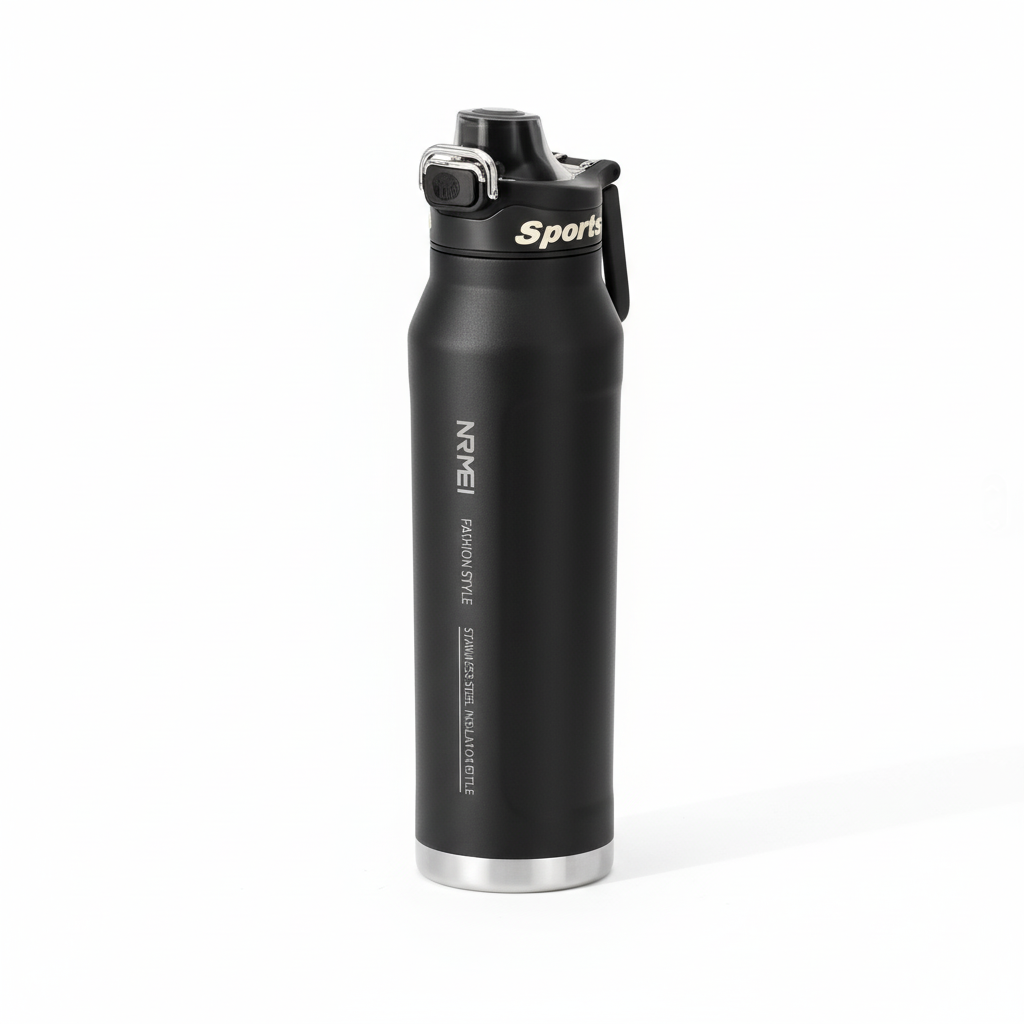 Бутылка-термос спортивная с двойной стенкой и вакуумной изоляцией из нержавеющей стали 1000 мл Черный (2798968732)