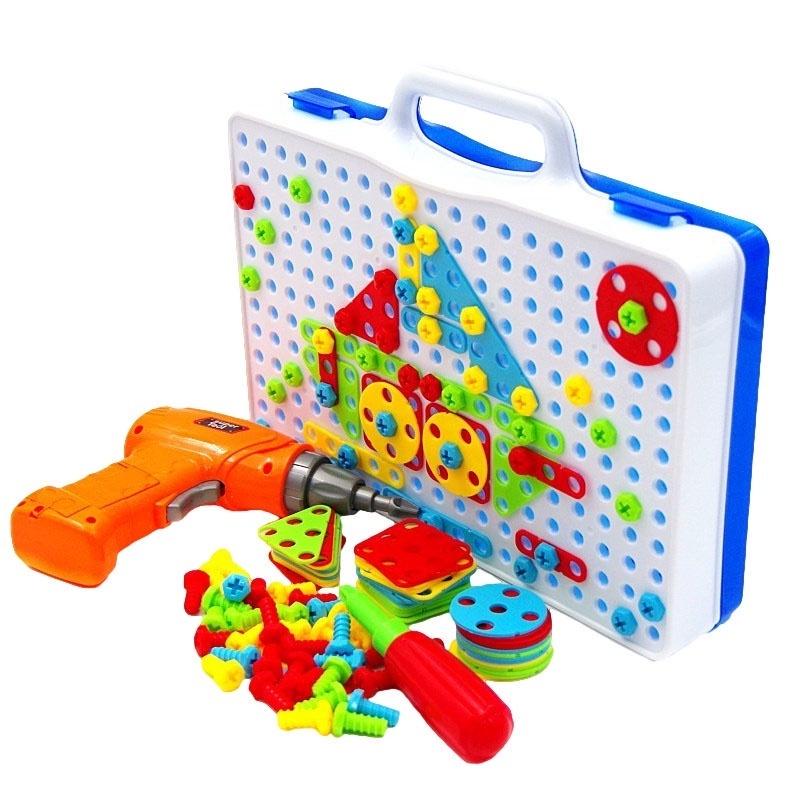 Детский 3D конструктор Puzzle Peg 4в1 с шуруповертом и электроотверткой 224 деталей с боксом для хранения - фото 1